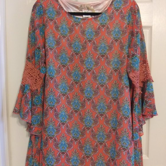 Lady Noiz | Coral Lattice Print Tunic | M | New - Picture 5 of 13